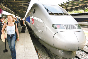 法国东部高速铁路缩短了巴黎到德国,瑞士数座城市的行车时间.